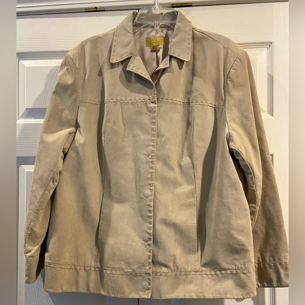 Nordstrom Caslon Beige Leather Blazer Jacket Lined Size 2X